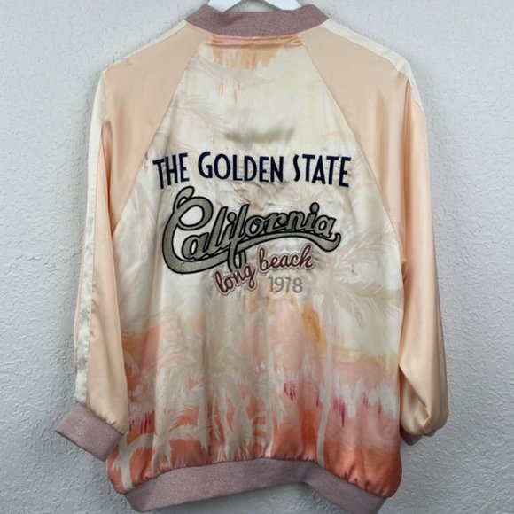 ZARA Womens M Long Beach California 1978 Jacket Full Zip Palm Trees Ombre Pocket - Picture 3 of 8